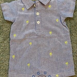 New Without Tags Kids Blue Bodysuit with Yellow Palm Tree Embroidery